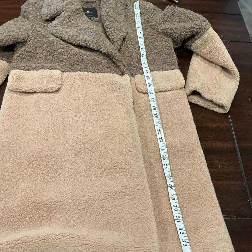 7 For All Mankind Two-Tone Teddy Coat Brown Camel Sherpa Jacket Size XS - Picture 5 of 9
